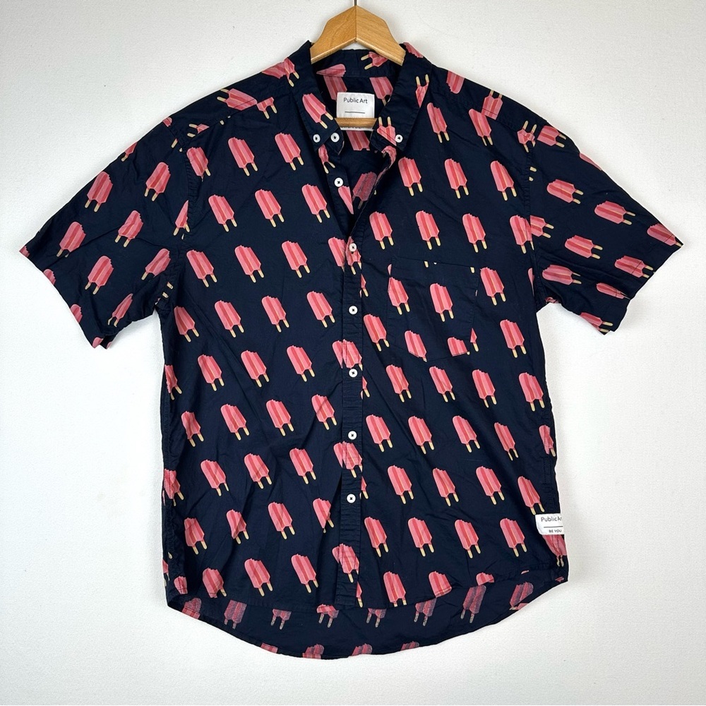 Public Art Popsicle Button Down Shirt Navy Summer Fun